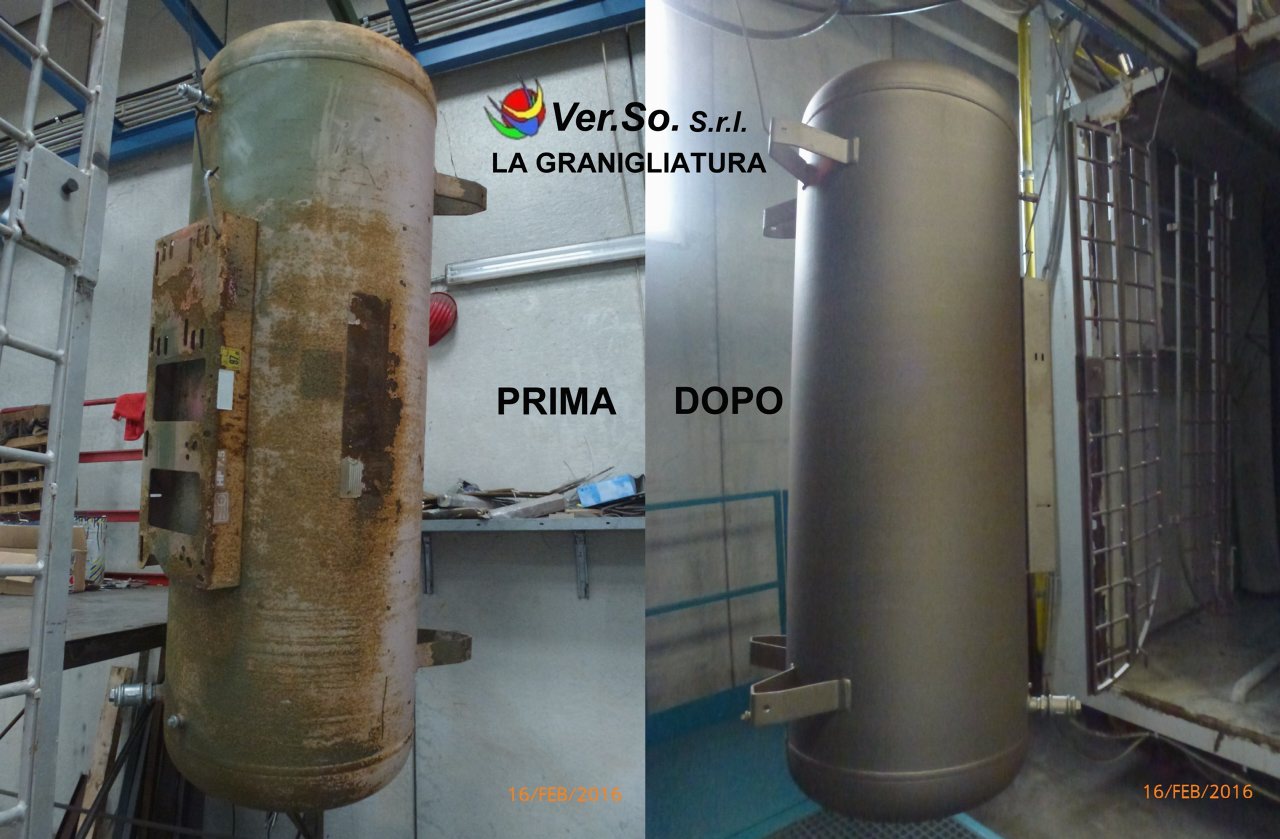 Esempio di cisterna prima e dopo la granigliatura